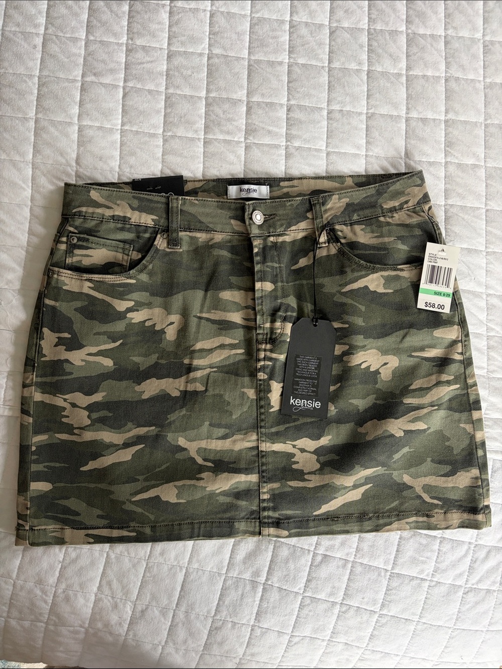 NWT kensie Camouflage Mini Skirt in Olive and Tan - size 8/29